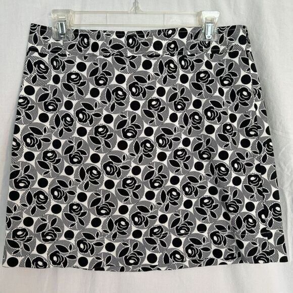 Loft Women's Size 6 Stretch Skirt Black and White‎ Floral Pattern - Picture 1 of 8